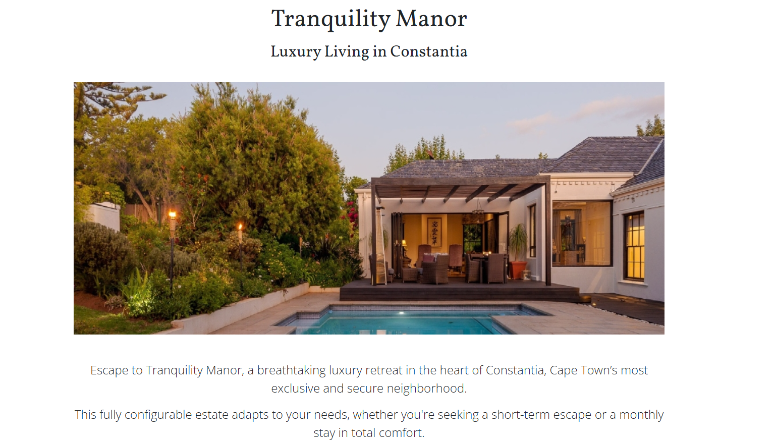 Tranquility Manor Cape Town Tranquility Manor Cape Town